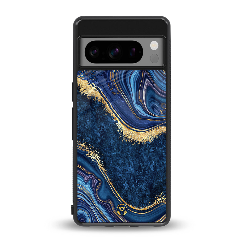 blue gold liquid marble back phone cover | glass case for google pixel 8 pro