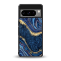 blue gold liquid marble back phone cover | glass case for google pixel 8 pro