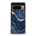 blue gold liquid marble back phone cover | glass case for google pixel 8 pro