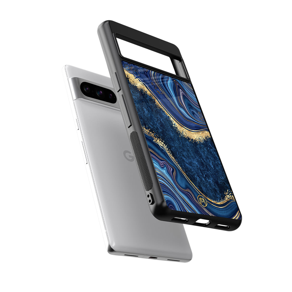 blue gold liquid marble back phone cover | glass case for google pixel 8 pro