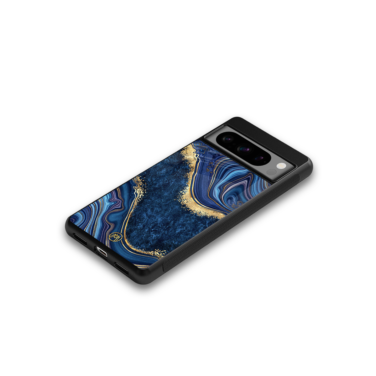 blue gold liquid marble back phone cover | glass case for google pixel 8 pro