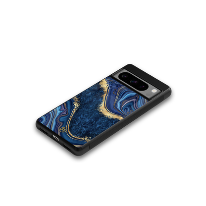 blue gold liquid marble back phone cover | glass case for google pixel 8 pro