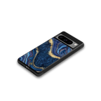 blue gold liquid marble back phone cover | glass case for google pixel 8 pro