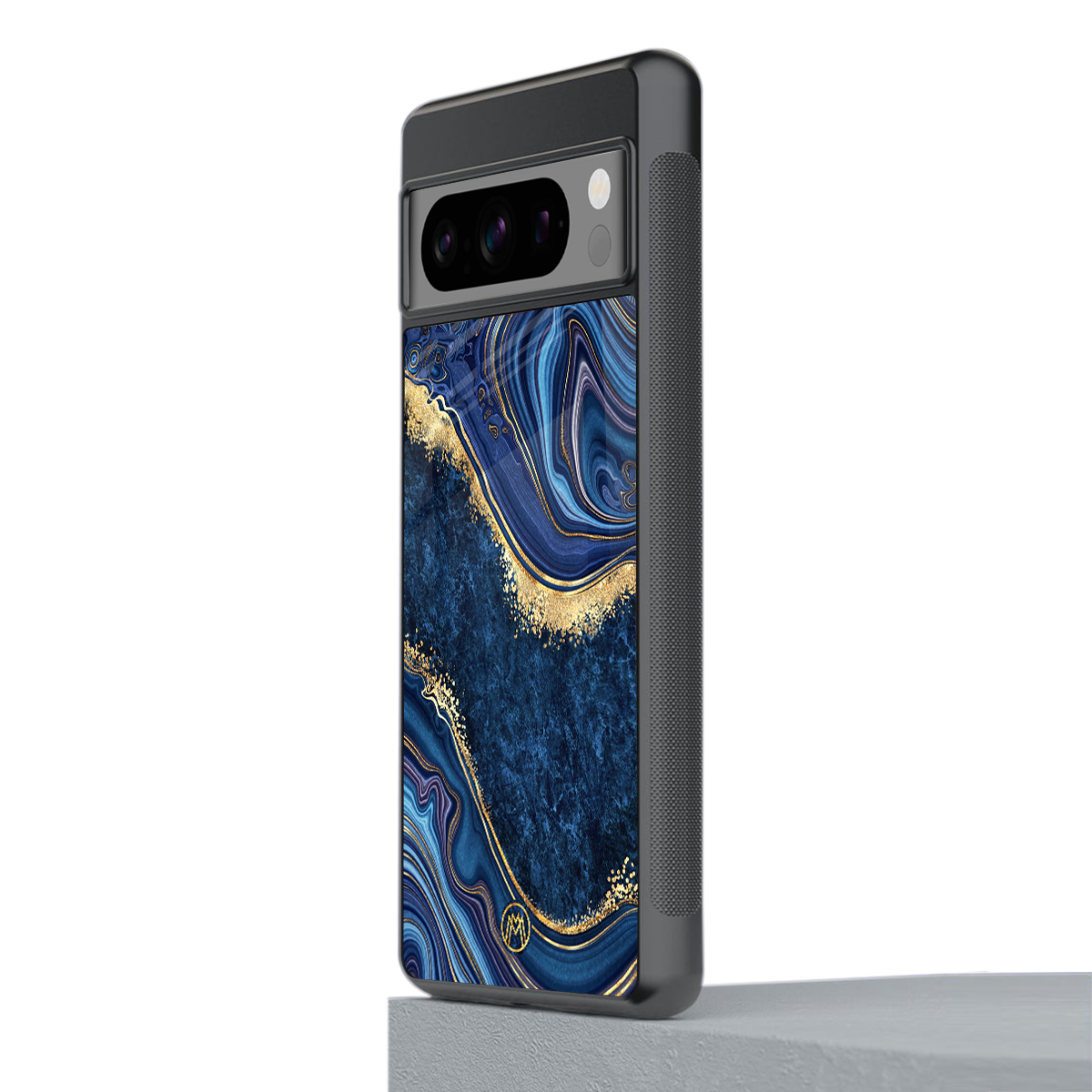 blue gold liquid marble back phone cover | glass case for google pixel 8 pro