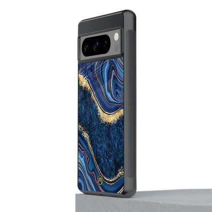 blue gold liquid marble back phone cover | glass case for google pixel 8 pro