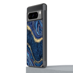 blue gold liquid marble back phone cover | glass case for google pixel 8 pro