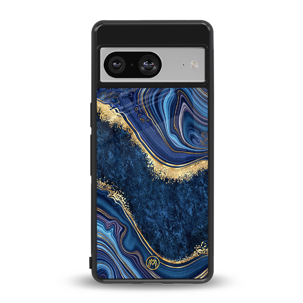 blue gold liquid marble back phone cover | glass case for Google Pixel 8