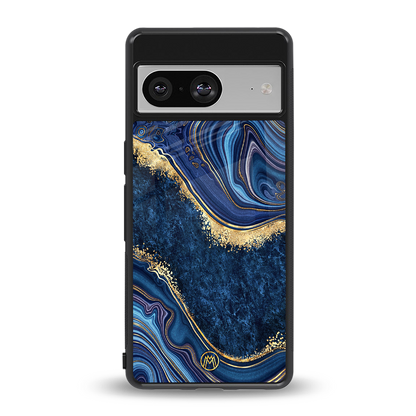 blue gold liquid marble back phone cover | glass case for Google Pixel 8