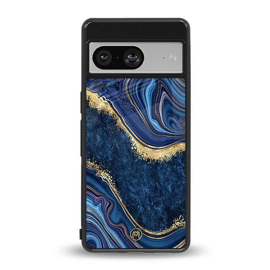 blue gold liquid marble back phone cover | glass case for Google Pixel 8