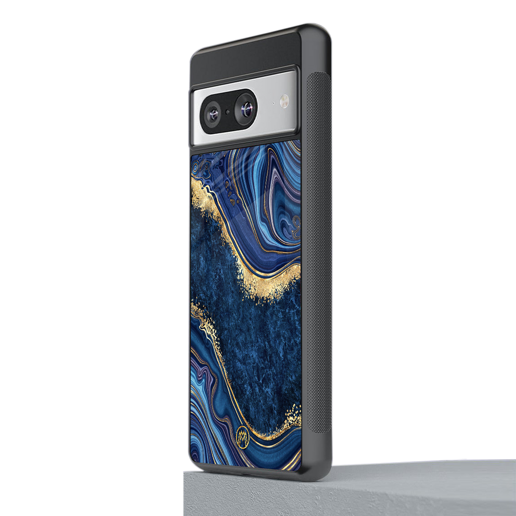 blue gold liquid marble back phone cover | glass case for Google Pixel 8
