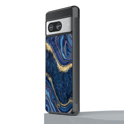 blue gold liquid marble back phone cover | glass case for Google Pixel 8