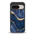 blue gold liquid marble back phone cover | glass case for google pixel 9