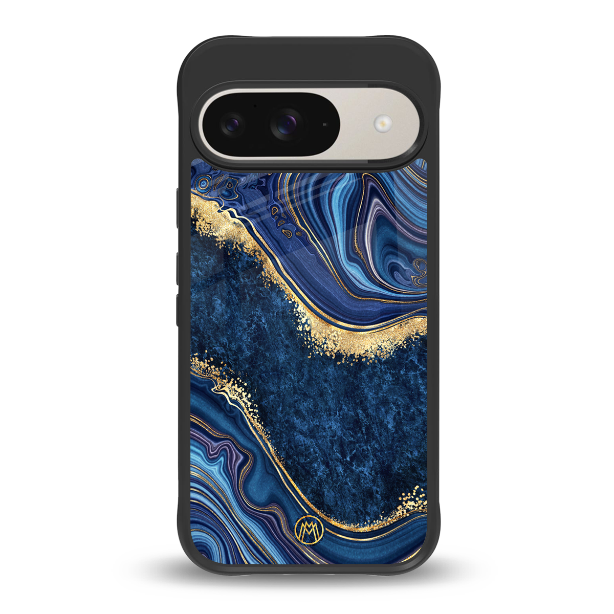blue gold liquid marble back phone cover | glass case for google pixel 9