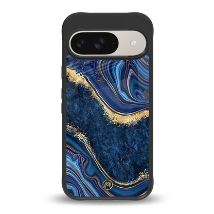 blue gold liquid marble back phone cover | glass case for google pixel 9