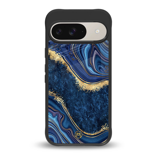 blue gold liquid marble back phone cover | glass case for google pixel 9