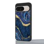 blue gold liquid marble back phone cover | glass case for google pixel 9