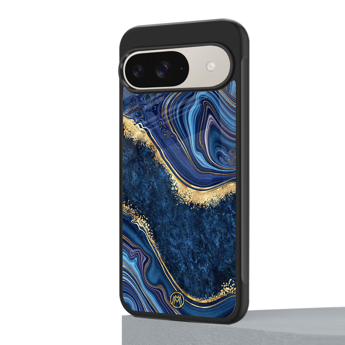 blue gold liquid marble back phone cover | glass case for google pixel 9