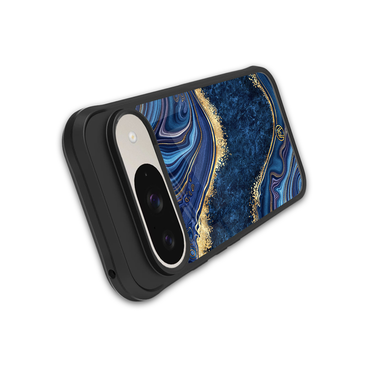 blue gold liquid marble back phone cover | glass case for google pixel 9