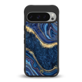 blue gold liquid marble back phone cover | glass case for google pixel 9 pro