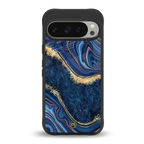 blue gold liquid marble back phone cover | glass case for google pixel 9 pro