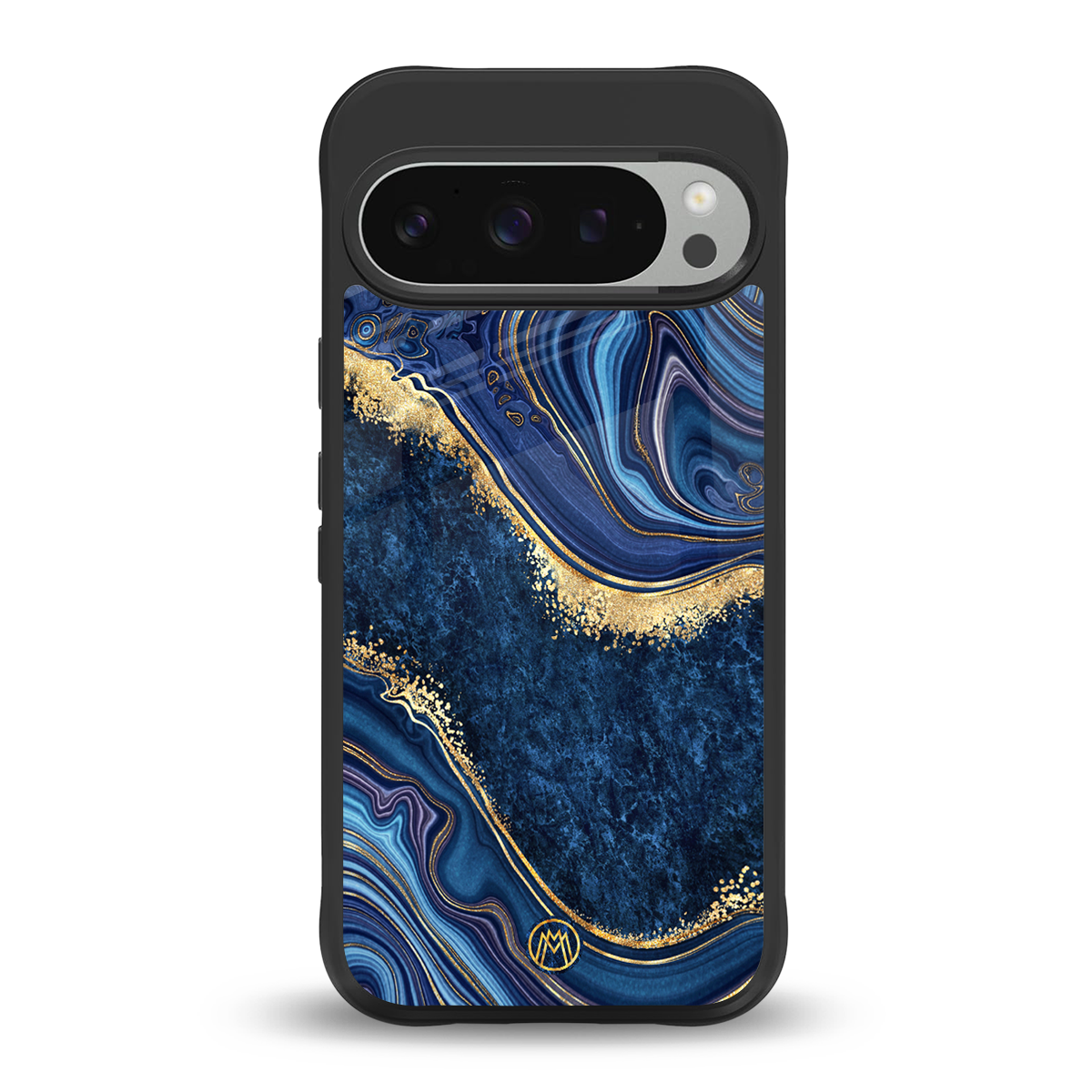blue gold liquid marble back phone cover | glass case for google pixel 9 pro xl