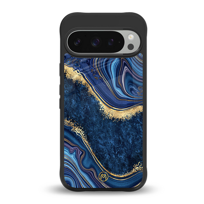 blue gold liquid marble back phone cover | glass case for google pixel 9 pro xl