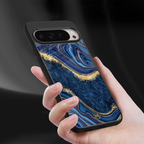 blue gold liquid marble back phone cover | glass case for google pixel 9 pro