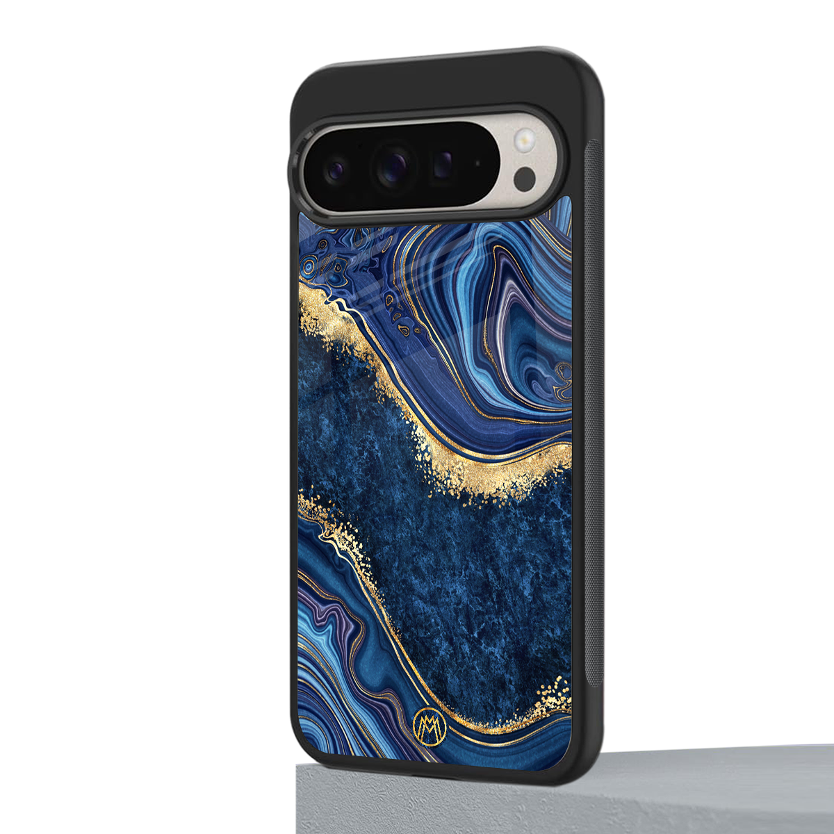 blue gold liquid marble back phone cover | glass case for google pixel 9 pro xl