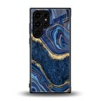 blue gold liquid marble back phone cover | glass case for samsung galaxy s24 ultra