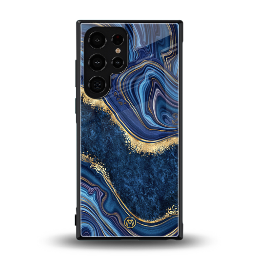 blue gold liquid marble back phone cover | glass case for samsung galaxy s24 ultra