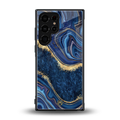 blue gold liquid marble back phone cover | glass case for samsung galaxy s23 ultra