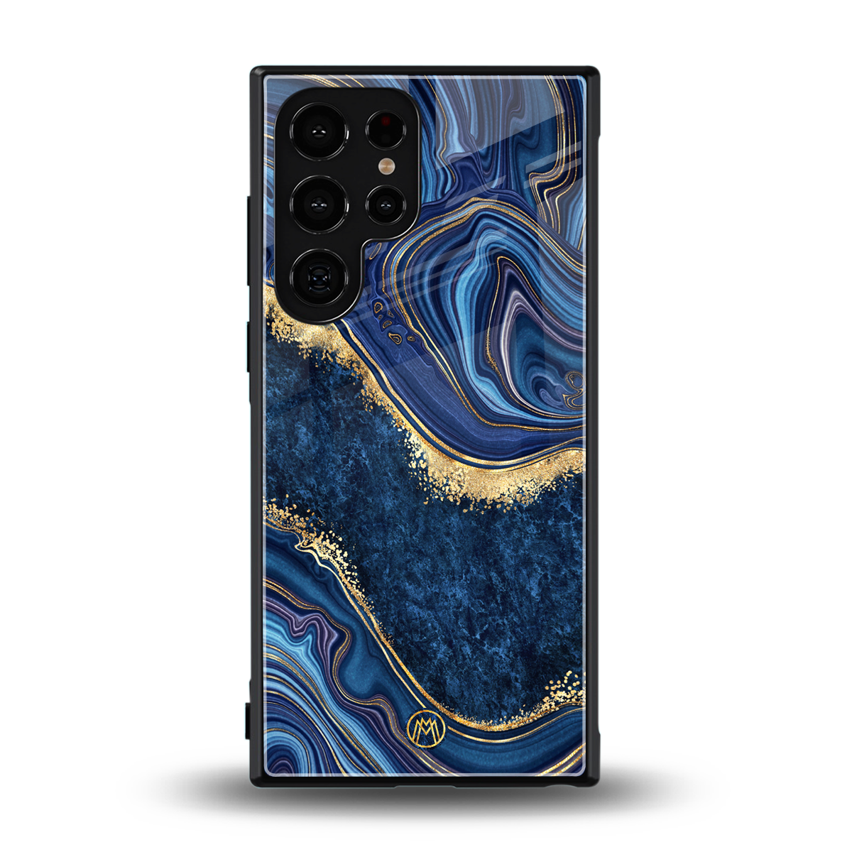 blue gold liquid marble back phone cover | glass case for samsung galaxy s23 ultra