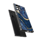 blue gold liquid marble back phone cover | glass case for samsung galaxy s24 ultra