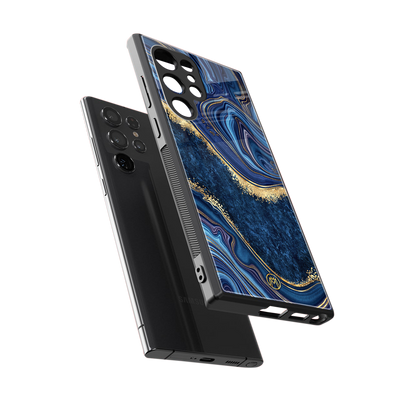 blue gold liquid marble back phone cover | glass case for samsung galaxy s24 ultra