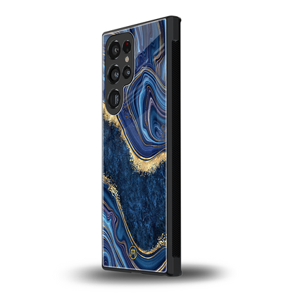 blue gold liquid marble back phone cover | glass case for samsung galaxy s24 ultra