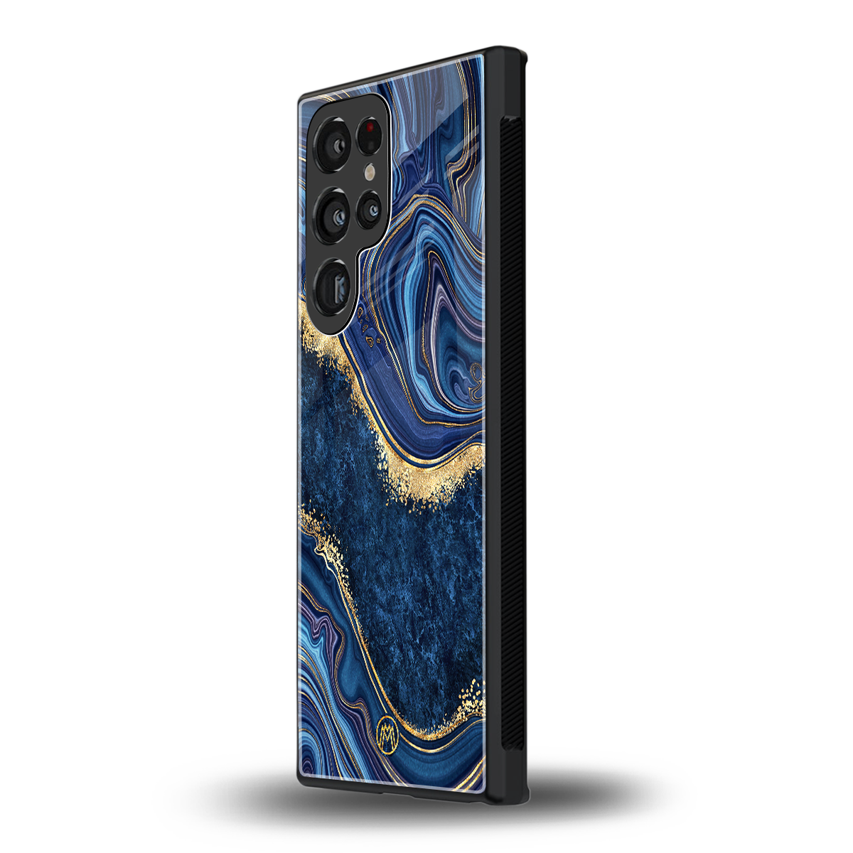 blue gold liquid marble back phone cover | glass case for samsung galaxy s23 ultra
