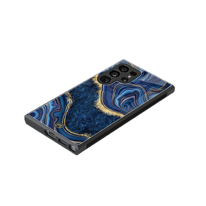 blue gold liquid marble back phone cover | glass case for samsung galaxy s24 ultra