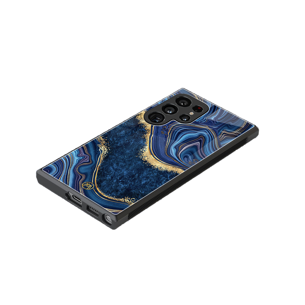 blue gold liquid marble back phone cover | glass case for samsung galaxy s23 ultra