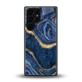 blue gold liquid marble back phone cover | glass case for samsung galaxy s25 ultra