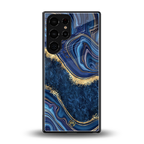 blue gold liquid marble back phone cover | glass case for samsung galaxy s25 ultra
