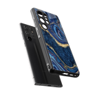 blue gold liquid marble back phone cover | glass case for samsung galaxy s25 ultra