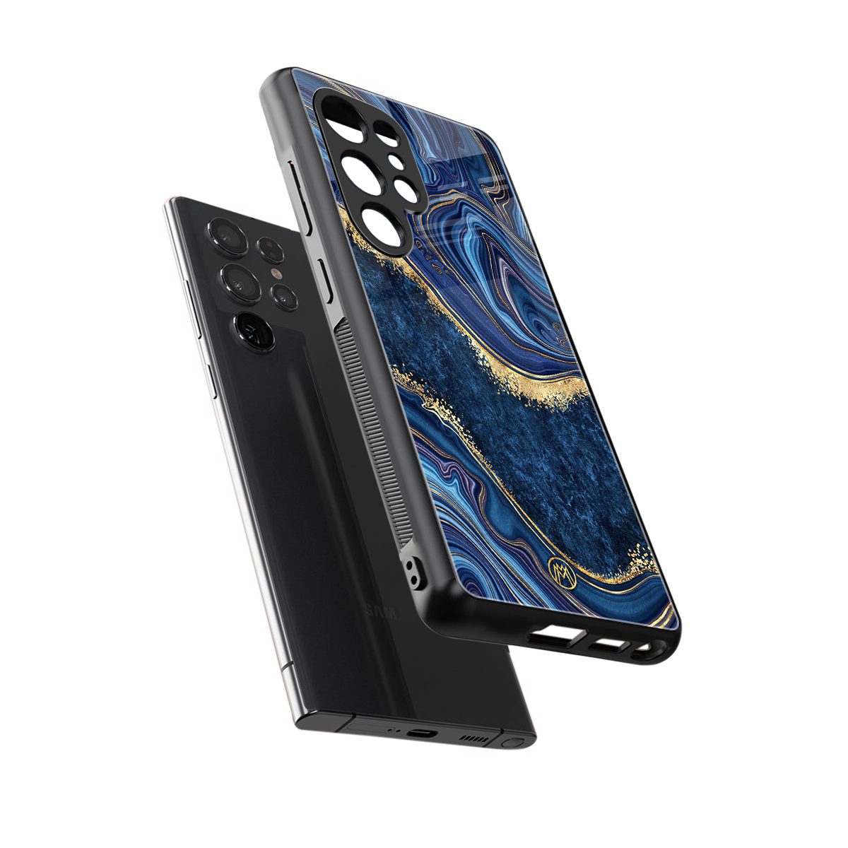 blue gold liquid marble back phone cover | glass case for samsung galaxy s25 ultra