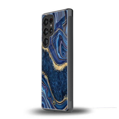 blue gold liquid marble back phone cover | glass case for samsung galaxy s25 ultra
