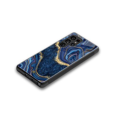 blue gold liquid marble back phone cover | glass case for samsung galaxy s25 ultra
