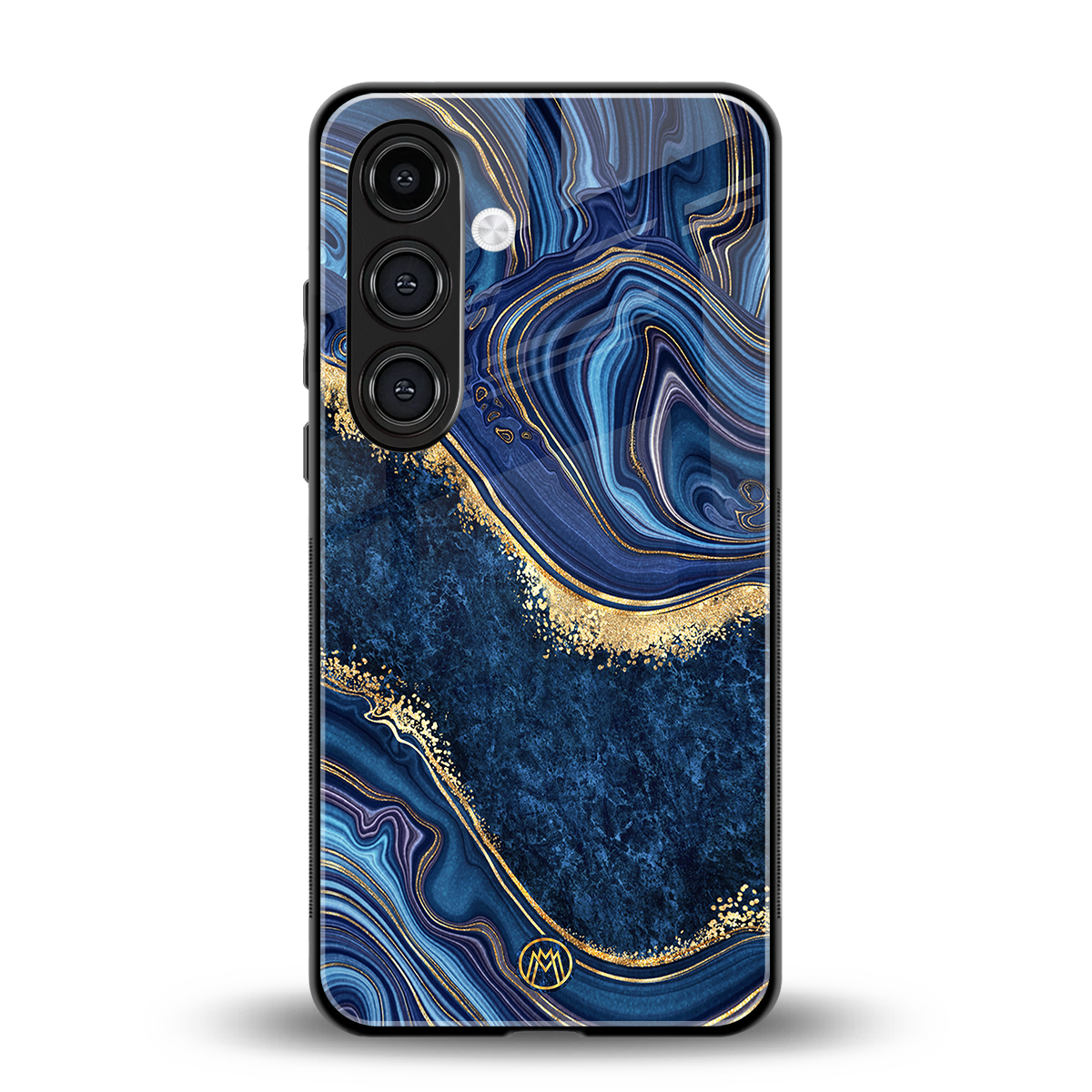 blue gold liquid marble back phone cover | glass case for samsung galaxy s24 plus