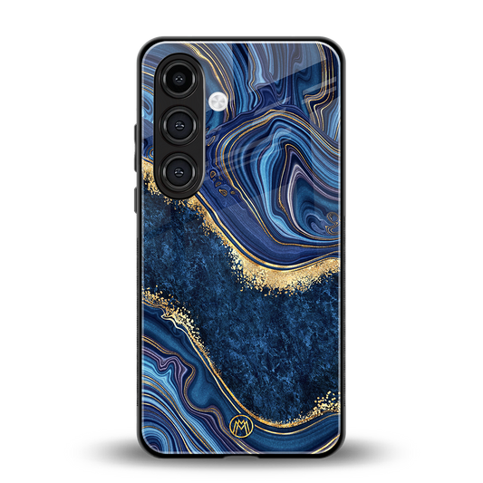 blue gold liquid marble back phone cover | glass case for samsung galaxy s24 plus