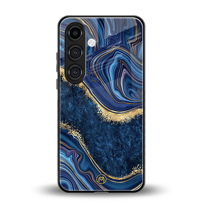blue gold liquid marble back phone cover | glass case for samsung galaxy s23 plus