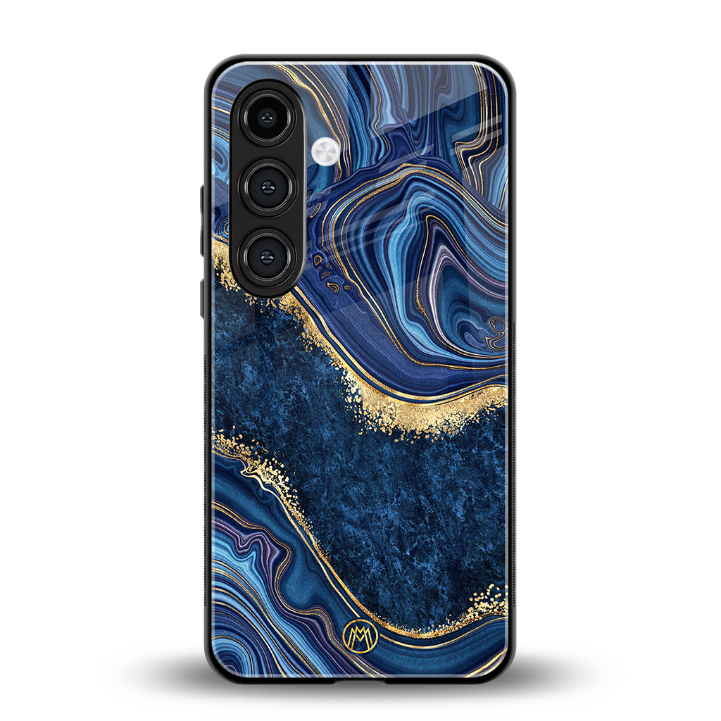 blue gold liquid marble back phone cover | glass case for samsung galaxy s23