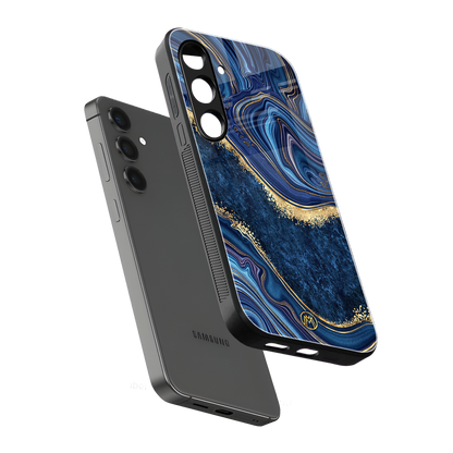 blue gold liquid marble back phone cover | glass case for samsung galaxy s24 plus