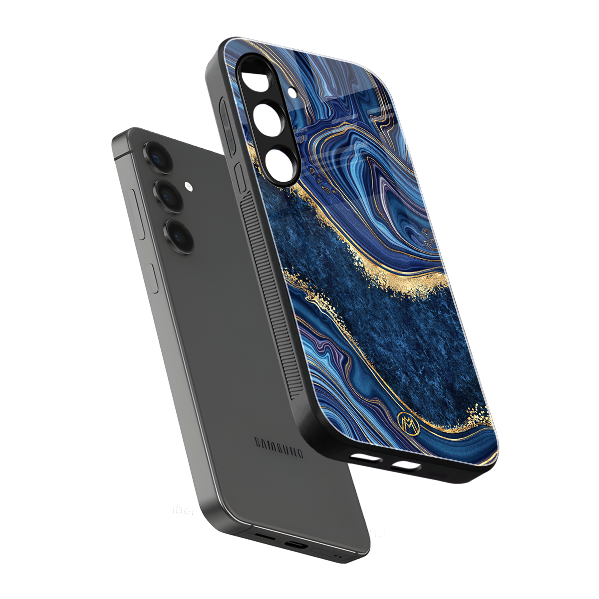 blue gold liquid marble back phone cover | glass case for samsung galaxy s25 plus